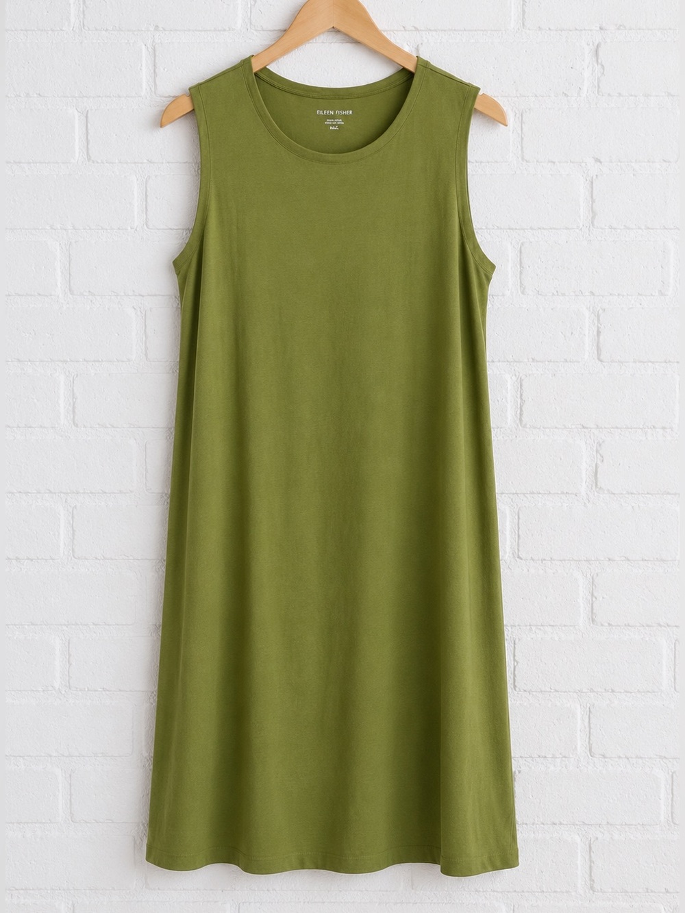 Eileen Fisher Green Organic Cotton Tank Dress S Sleeveless Shift Mini Casual - Picture 2 of 6